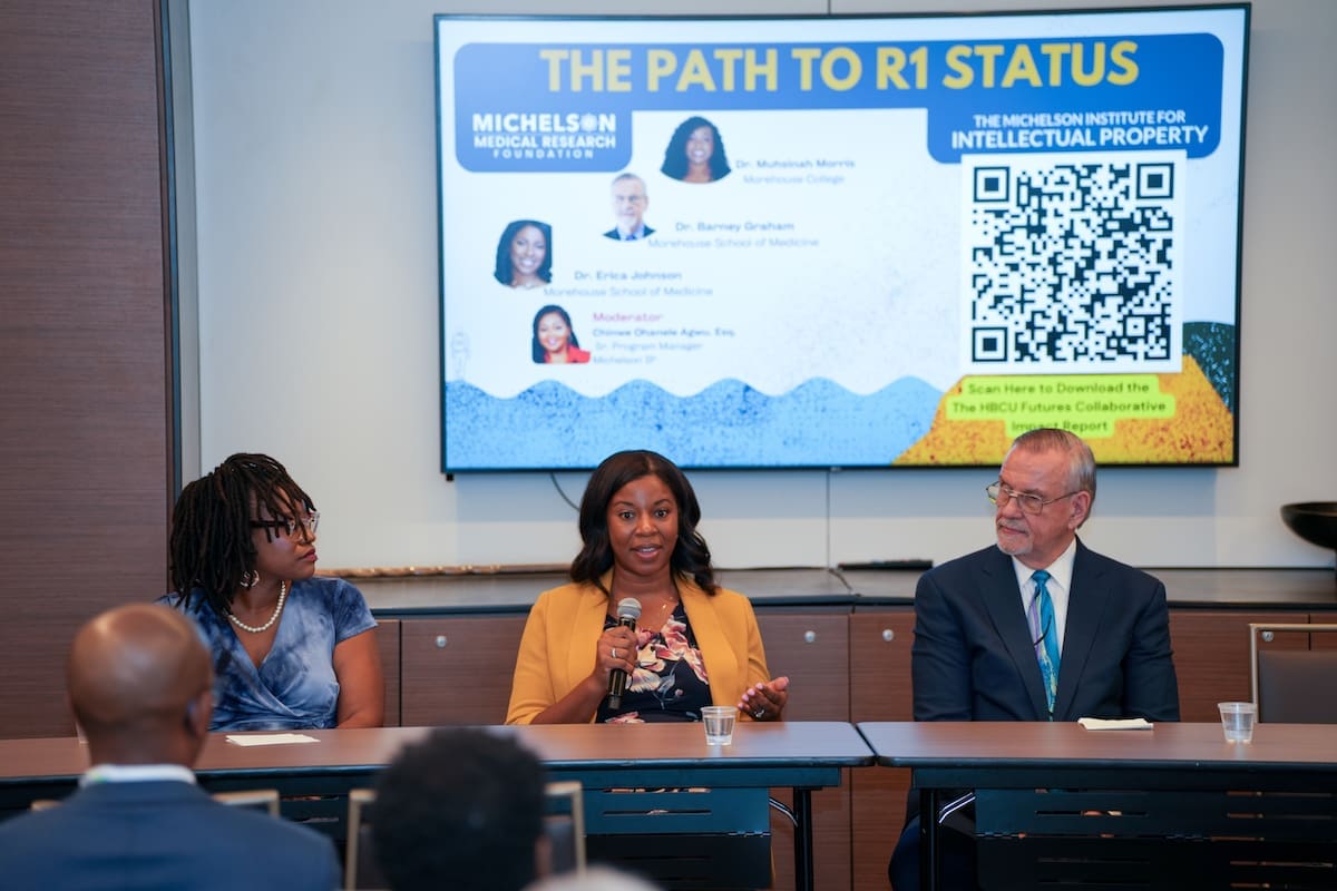 Dr. Muhsinah Morris, Dr. Erika Johnson, and Dr. Barney Graham during the panel on funding research at HBCUs as part of the UNCF UNITE Summit for Black Higher Education.